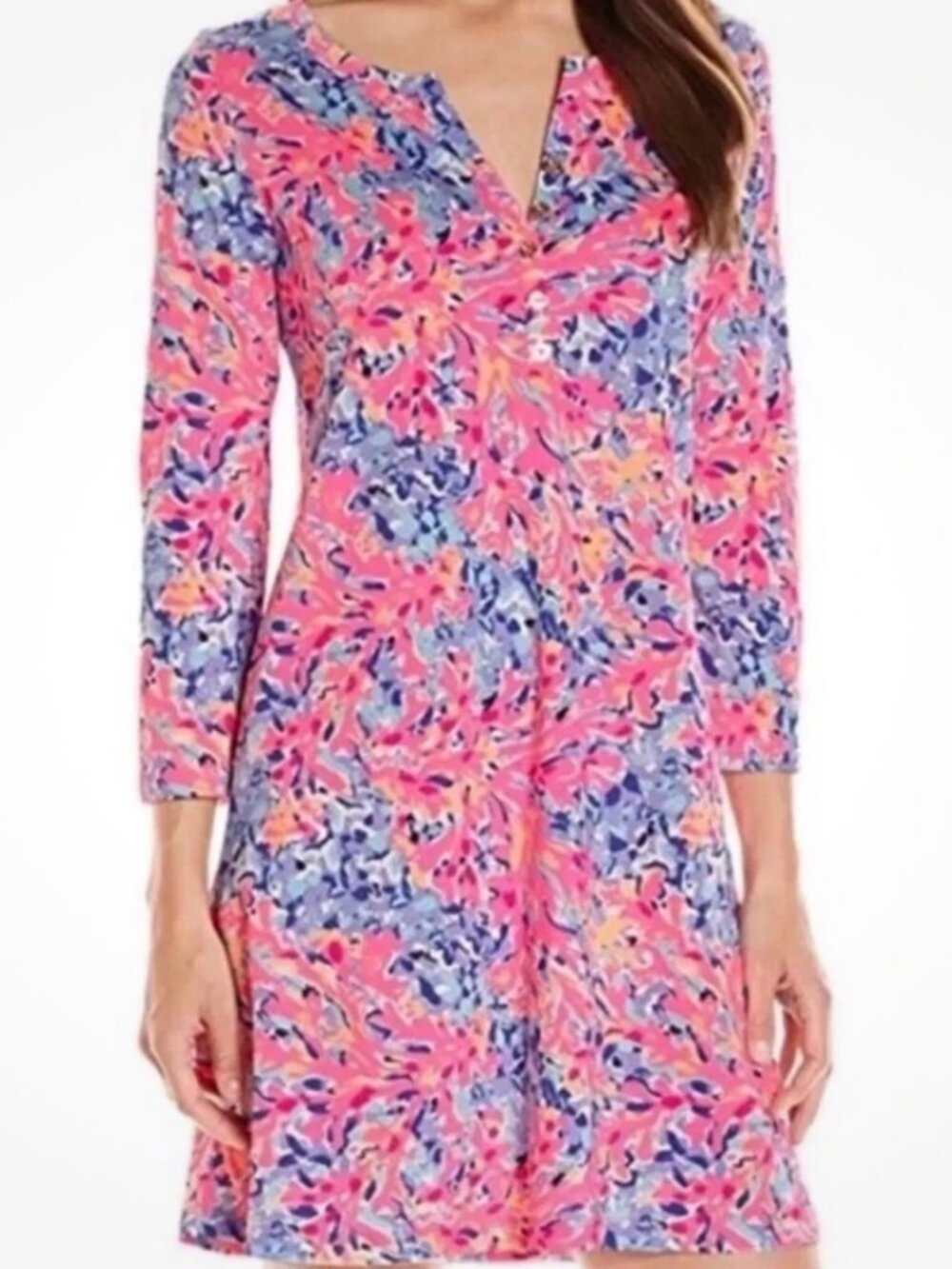 Lilly Pulitzer Banyan Coco Coral Crab Neon Pink Pima Cotton Dress Women's Small